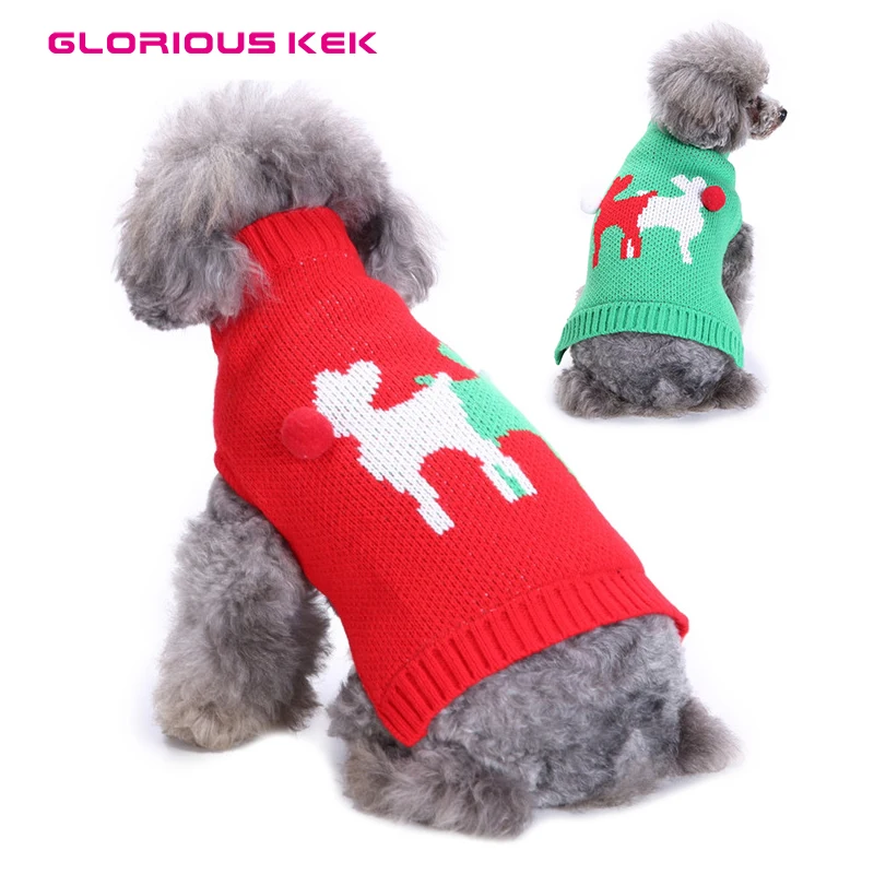 GLORIOUS KEK Christmas Dog Clothes Cute Reindeer Dog Sweaters with Pom
