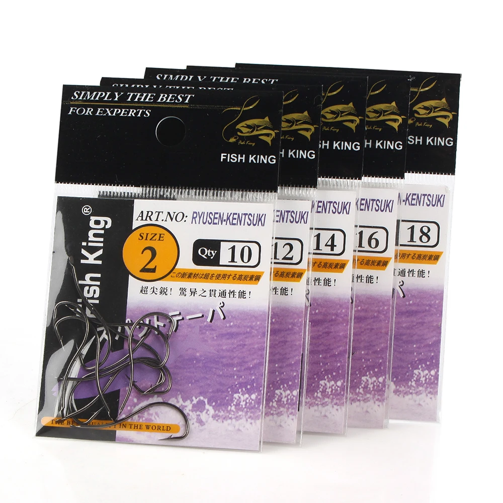 

FISH KING Brand 1 Pack 2# 4# 6# 8# 10# Fishing Hook RYUSEN-KENTSUTI Korea High Carbon Steel Fishhooks Tackle Outdoor Sports