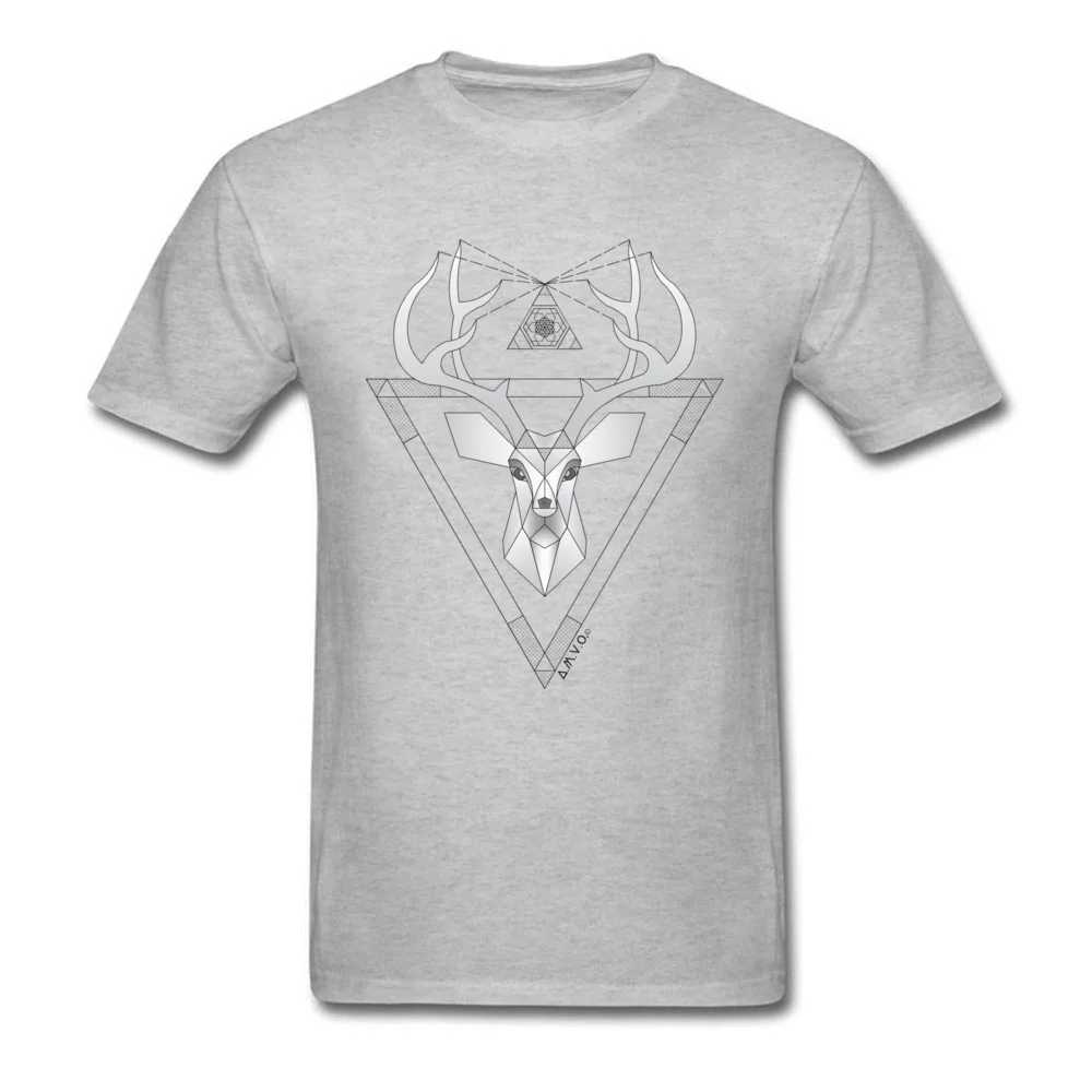Birthday Geometric Minimal Deer O Neck T-Shirt NEW YEAR DAY Tees Short Sleeve for Men Hot Sale Pure Cotton Printing T Shirt Geometric Minimal Deer grey