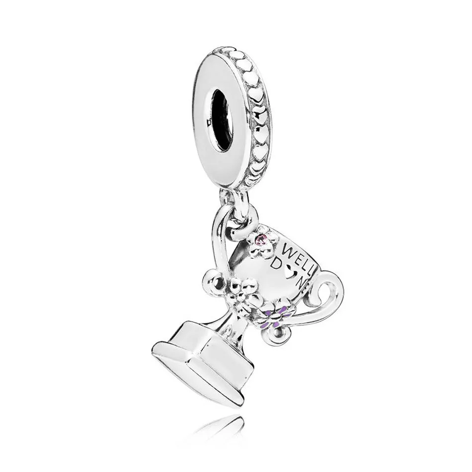 

Authentic 925 Sterling Silver DIY Jewelry Achievement Trophy Dangle Pendant fit Lady Necklaces Crystal Enamel