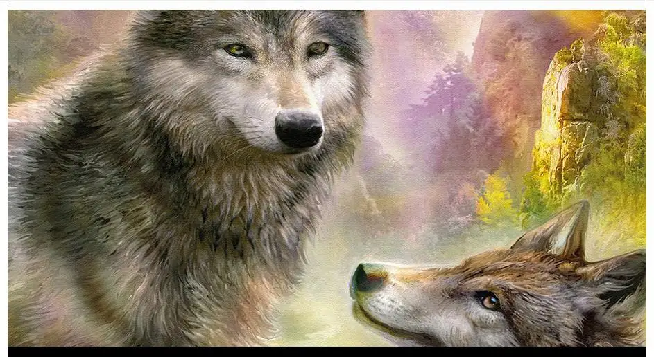 High end пользовательские фото обои 3d фрески обои солнечный зеленый лес Серый Волк Дикая собака животное пейзаж Живопись стены