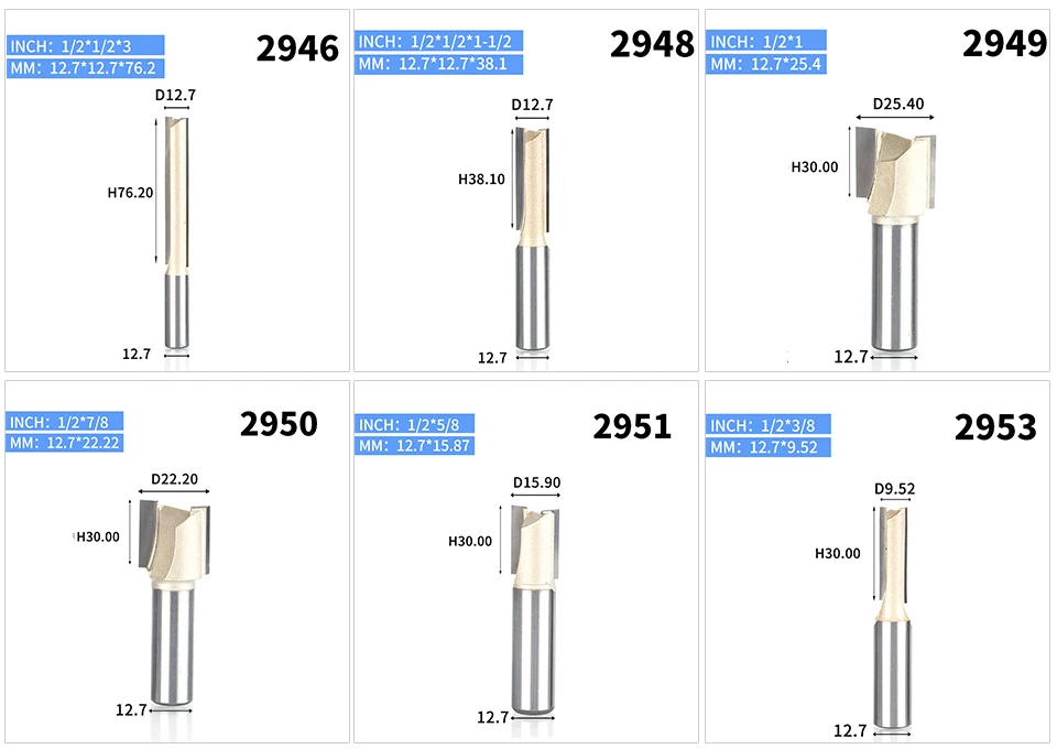 HUHAO 1 шт. 1/" 1/2" хвостовик 2 флейты прямой бит Деревообрабатывающие инструменты фреза для дерева, карбида вольфрама, Концевая фреза