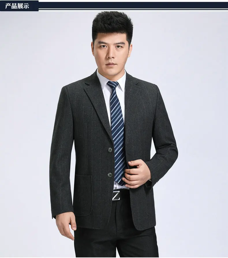 Chinese Man Casual Blazer Camel Dark Gray Jacket Suit Men Smart Leisure Blazers Striped Pattern Jacket Suit Men Spring Autumn Clothings 40S 50S 60S 70S (3)_