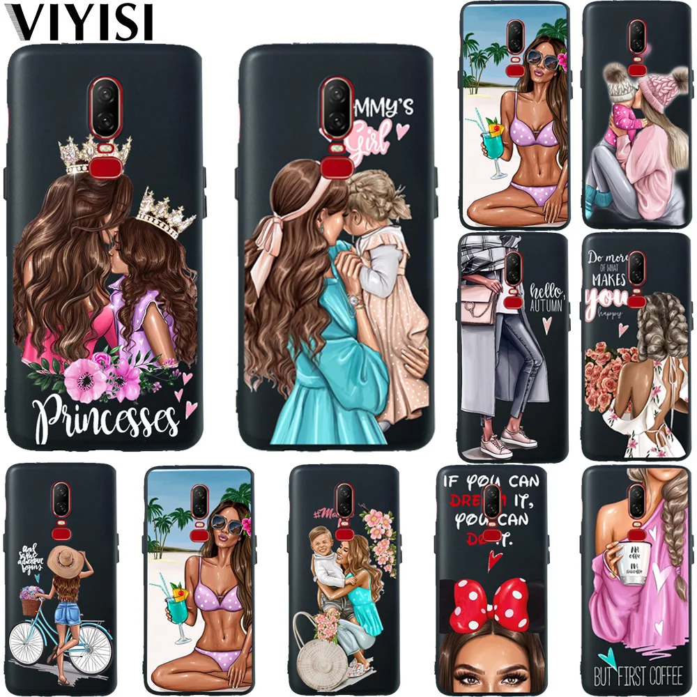 

Princess Queen Mom Baby Girl Phone Case For Oneplus 6T Case 6 5 5T Coque Fundas Etui Black TPU Solicone Carcasas Cover Summer
