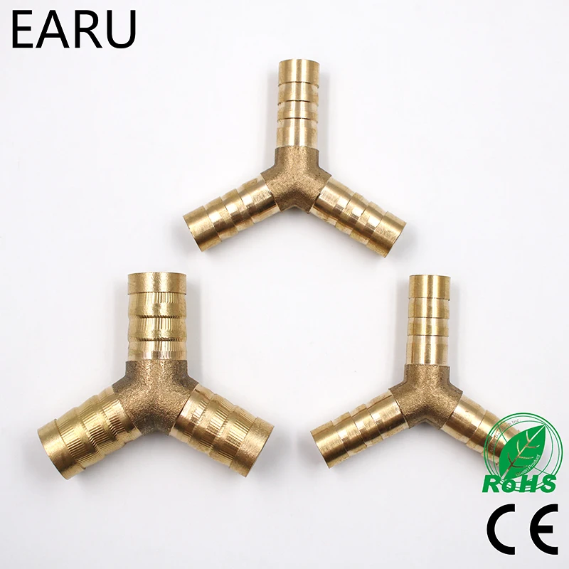 

6-12mm BRASS Y type Hose Joiner Piece 3 WAY Fuel Water Air Pipe TEE CONNECTOR Pneumatic Connect Plug Socket for Air Gas Oil