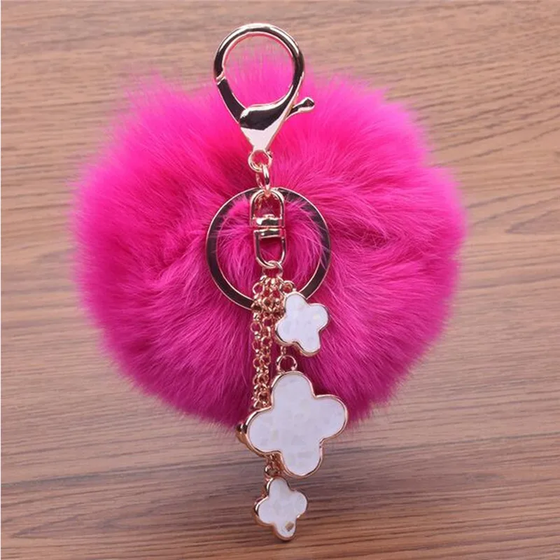 Rabbit Fur Ball Keychain Furball Clover Key Ring Key Chain Jewelry Fur
