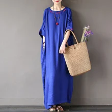 Летнее платье женское винтажное льняное Длинное Макси платье с вышивкой, повседневный халат Femme, большие размеры