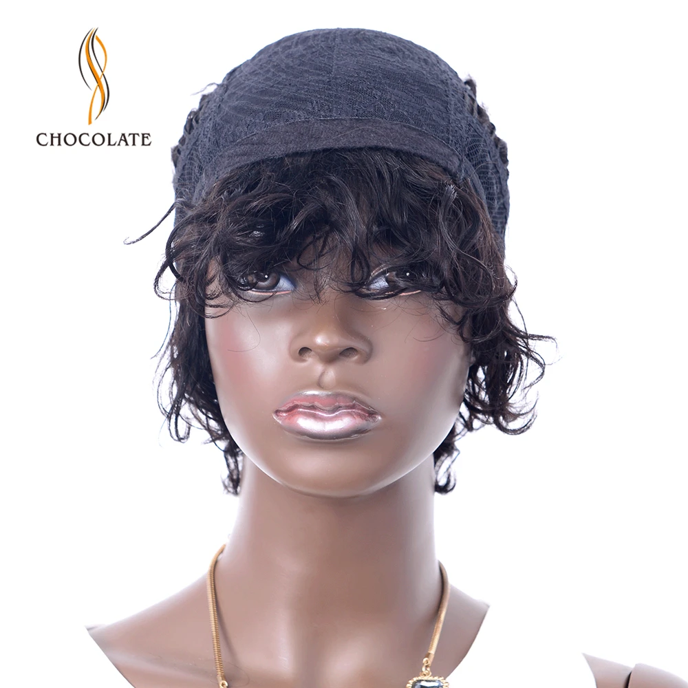 Шоколадные Бразильские короткие парики из человеческих волос для черных женщин натуральный цвет Remy машина сделано Glueless надувной короткий Боб вьющиеся парики