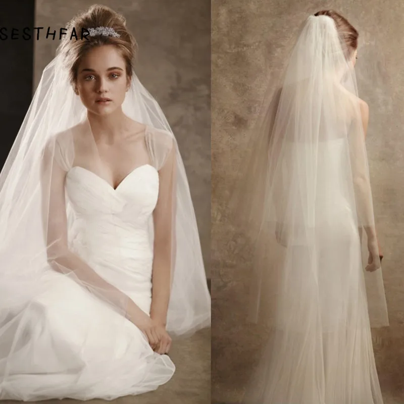 

Simple White Ivory Tulle Wedding Veils Cheap 2019 Bridal Veil for Bride for Mariage Wedding Accessories