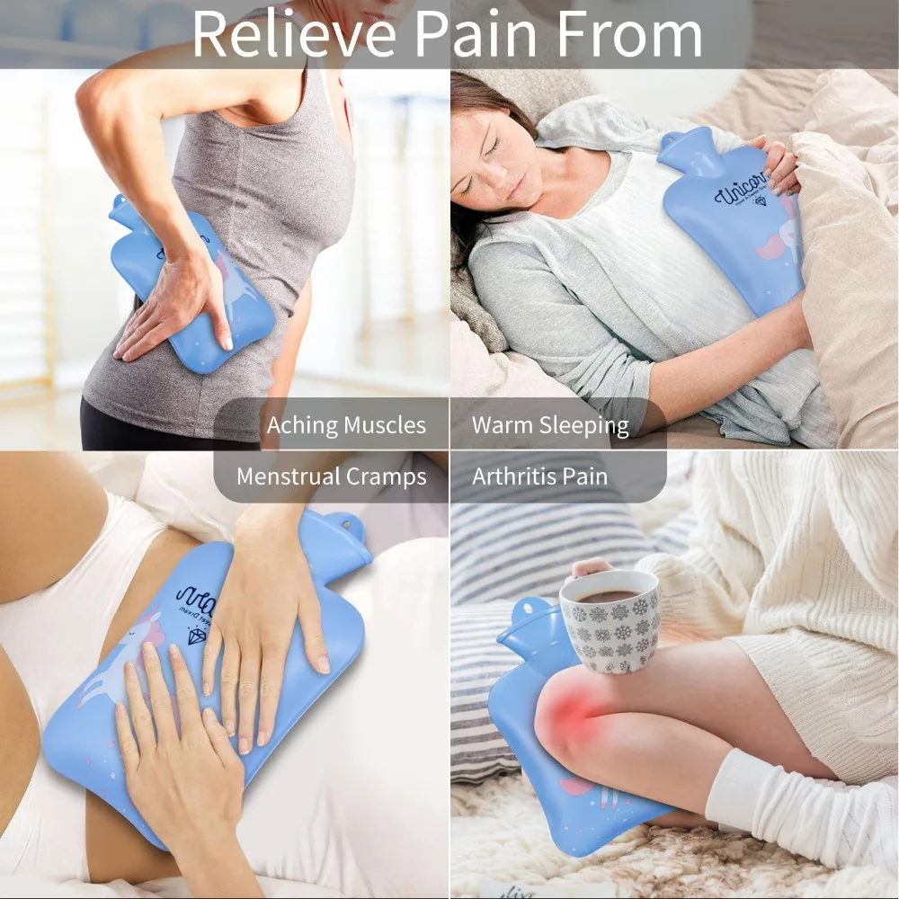 SKL Home Outdoor Warm Waterbag Rubber Hot Water Pouch with Soft Plush Hand Waist Warmer Cover Safety Hot and Cold Therapy