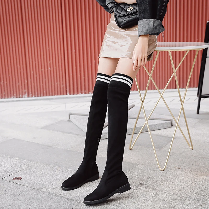 

2019 Women Over The Knee High Boots Female Long Winter Plush Warm Flock Boots Ladies Luxury Fall Flats Casual Warm Suede Shoes
