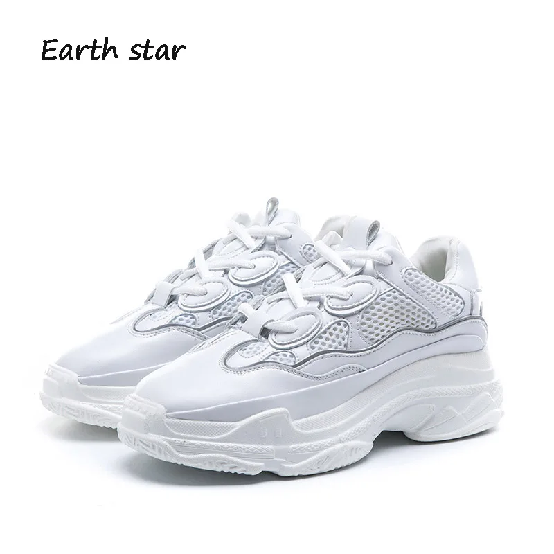 

EARTH STAR White Shoes Women Brand Platform Sneaker Real Leather Fashion Lady chaussure Breathable Autumn footware Girl Flats
