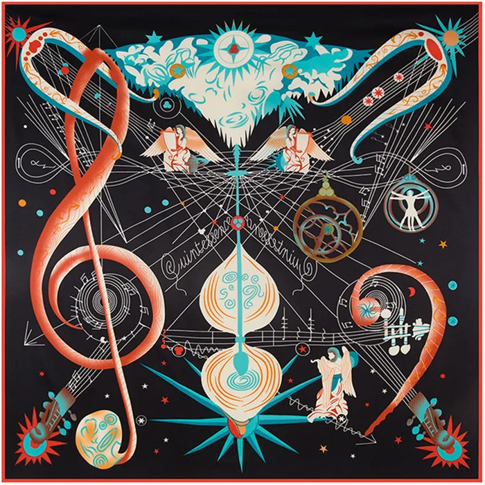 

130cm*130cm Luxury Brand Musical Note Angel Print Twill Silk Scarf For Women Headband Female Large Square Scarves Shawls Foulard