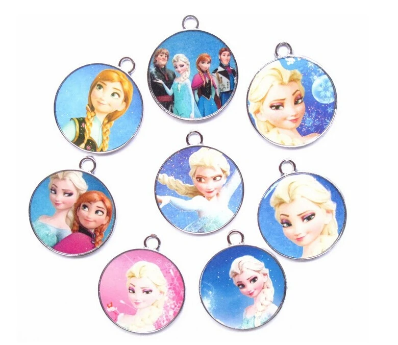 

50pcs Cartoon elsa anna princess mixed circular Enamel Metal Charm Pendants DIY Jewelry Making Mobile Phone Accessories z-0047