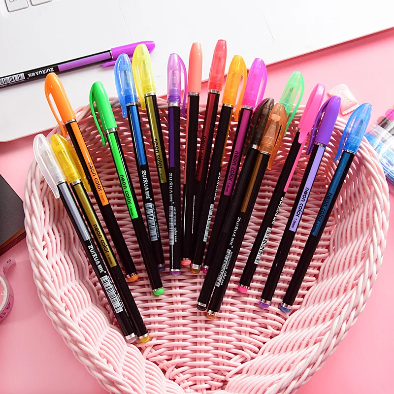 

24 pcs/lot Creative Kawaii Water Color Glitter Pens Cute Highlighters Marker Pen For Graffiti Painting Office School Supplies