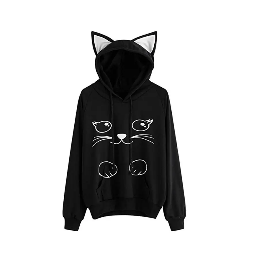 Womens Hoodies Autumn Lovely Cat Printed Sweatshirt Women's Hoodies Hoodies