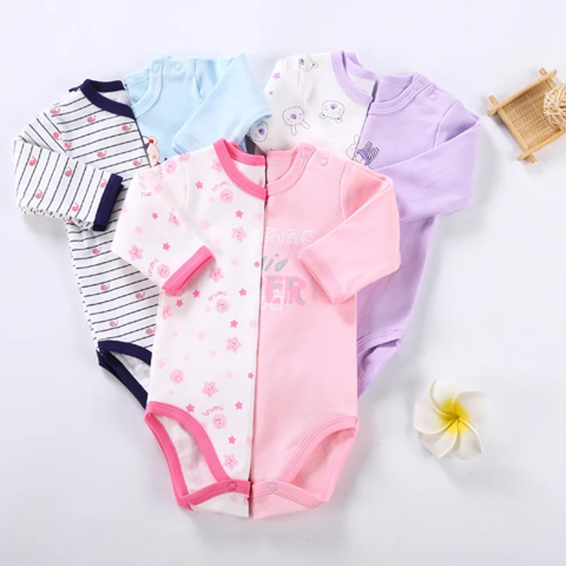 Цельная Одежда для новорожденных, боди для мальчиков и девочек 0-4 лет, унисекс, комбинезон с длинными рукавами, пижама из чесаного хлопка, одежда для сна