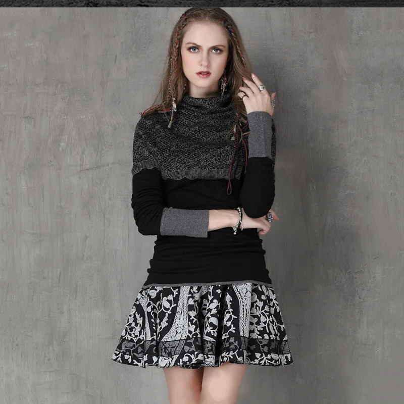 

2019 Knitted Sweater Turtleneck Women Winter Long Sleeve Female Slim Thin Ladies Tops Women's Bottoming Retro Jacquard Sweater