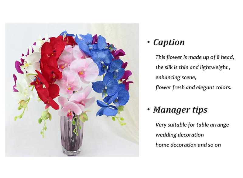 JAROWN Artificial Silk Orchid Flower Simulation 8 Heads Butterfly Orchid Flower For Wedding Decoration Flores Home Office Decor (18)