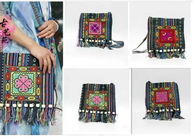 Винтажная Этническая сумка Hmong ВЫШИТАЯ Гобеленовая сумочка на плечо в стиле бохо