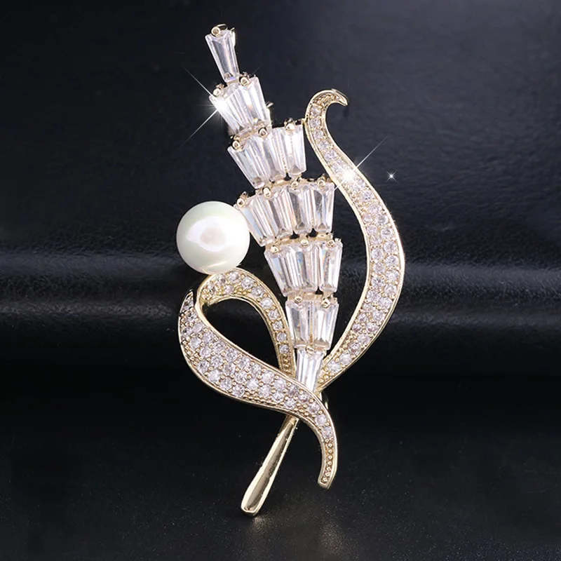 

Fashion Plant Brooches for Women Luxury Zirconia Pins Jewelry Accessory Brooch Pin Badge Glitter Crystal Broche Graduation Gift