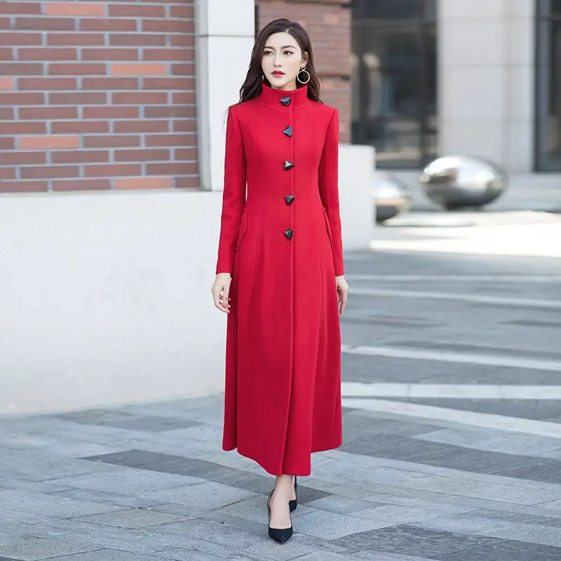 Se Épais Chaud Laine De Grande Zang wine Qing Tou Femelle Mélanges Taille Slim Maxi red Solide Femmes V506 Outwear black Montant Pardessus Automne Hiver Manteaux Se Long Col qian shen Red Se Jiao Se qian Tang OqwTx6Bn