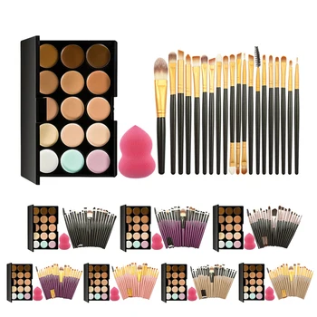 

22PCS/Set 15 Colors Cream Powder Face Palette Foundation Makeup Concealer Palette with Sponge Puff 20Pcs Powder Brushes props
