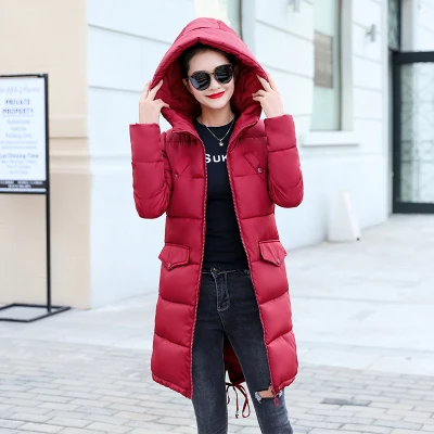 Женское зимнее теплое пальто с капюшоном размера плюс, куртка с хлопковой подкладкой конфетного цвета, Женская длинная парка, Женская Стеганая куртка - Цвет: Jujube red