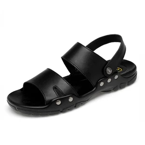 Мужские летние сандалии; обувь из спилка; Вьетнамки; Повседневные Дышащие легкие пляжные сандалии; большие размеры; мужские шлепанцы - изображение