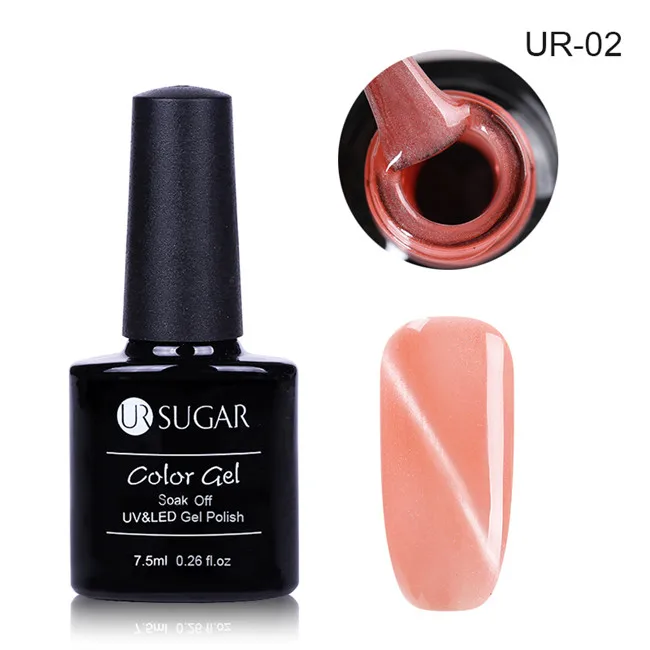 Ur Sugar, 7,5 мл, розовый, 3D, кошачий глаз, магнитный гель, жемчужный эффект, летний, цветной, для маникюра, отмачивается, УФ-гель, лак, сделай сам - Цвет: UR-02