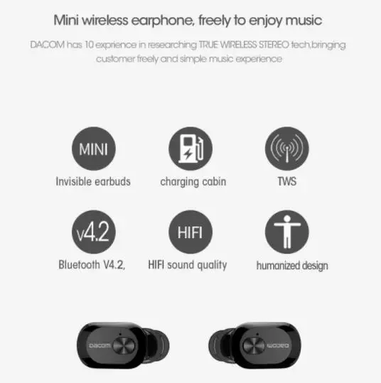 DACOM K6H TWS Bluetooth наушники True Беспроводные с зарядным чехлом мини невидимый наушник