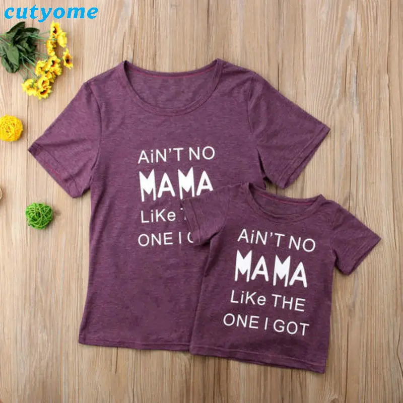 Family Look Mom And Daughter T-shirts Matching Outfits Purple Short Sleeve Tops Tee Clothing For Mommy And Me Summer T shirt  (9)