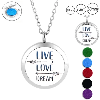 

316 Stainless Steel Perfume Diffuser Necklace for Women 25MM 30MM Positive Qoute Aromatherapy Pendant(free with 5pads)