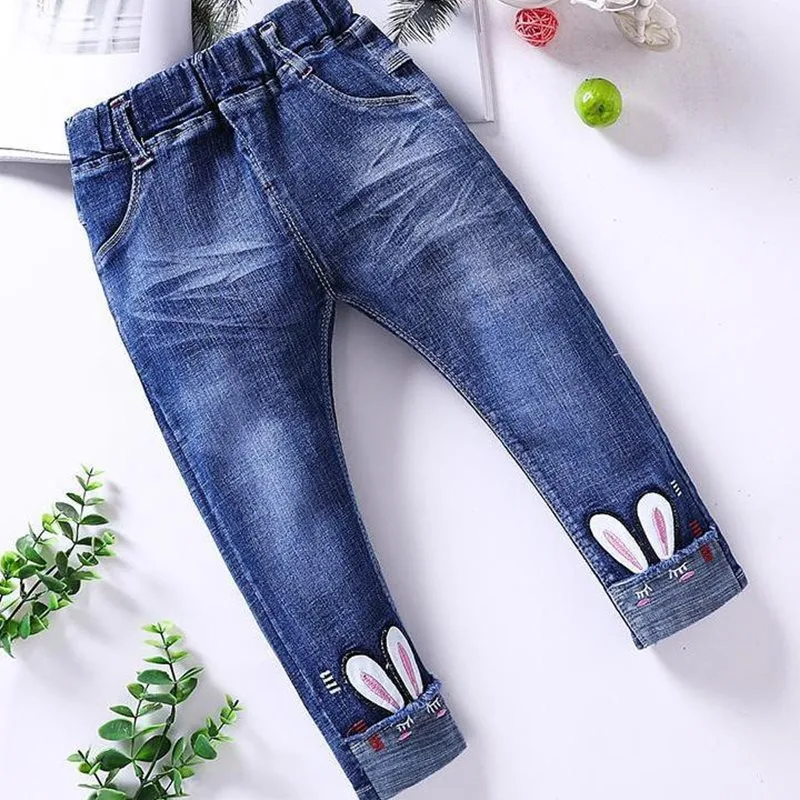 Детская одежда для девочек младенцев Детские джинсы кроличьи уши узор длинные трико, спортивные брюки штаны