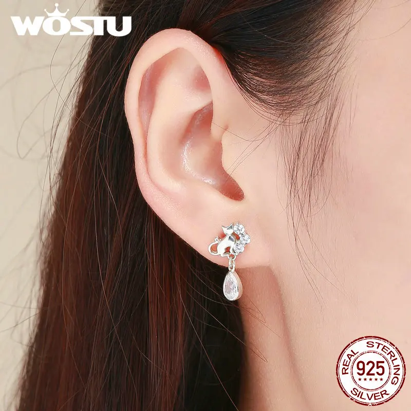 Женские серьги пусеты WOSTU из серебра 925 пробы с прозрачными