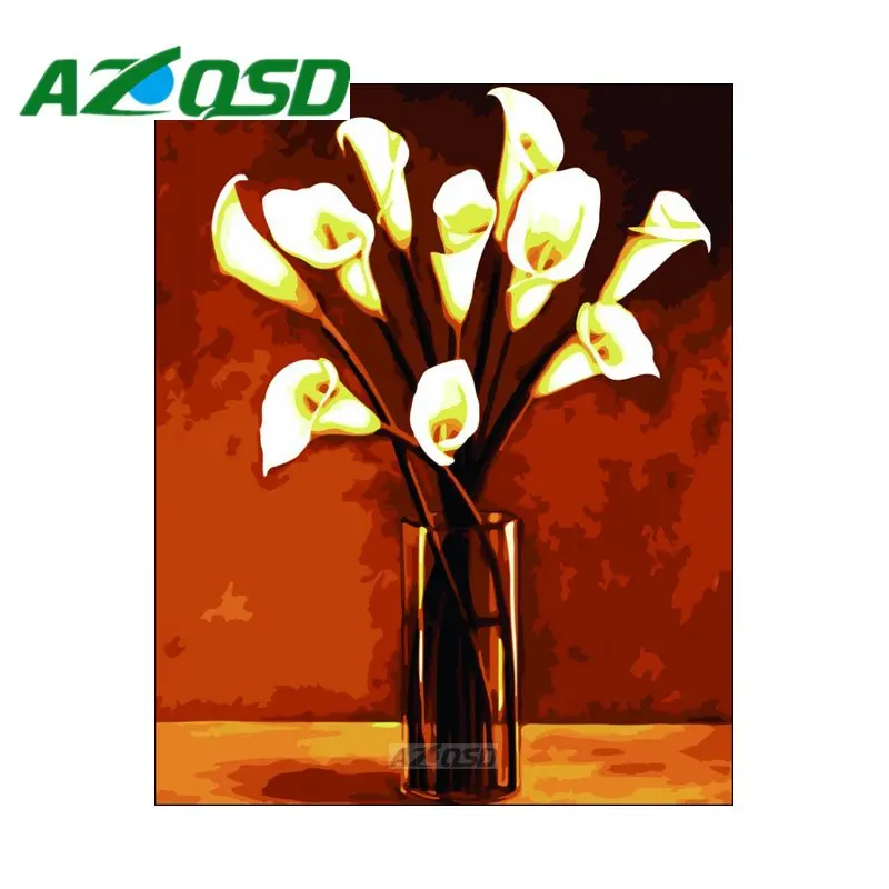 

AZQSD 40x50cm Frameless Paint By Numbers White Flowers Acrylic Modular Oil Painting Colors By Numbers Home Decoration szyh380