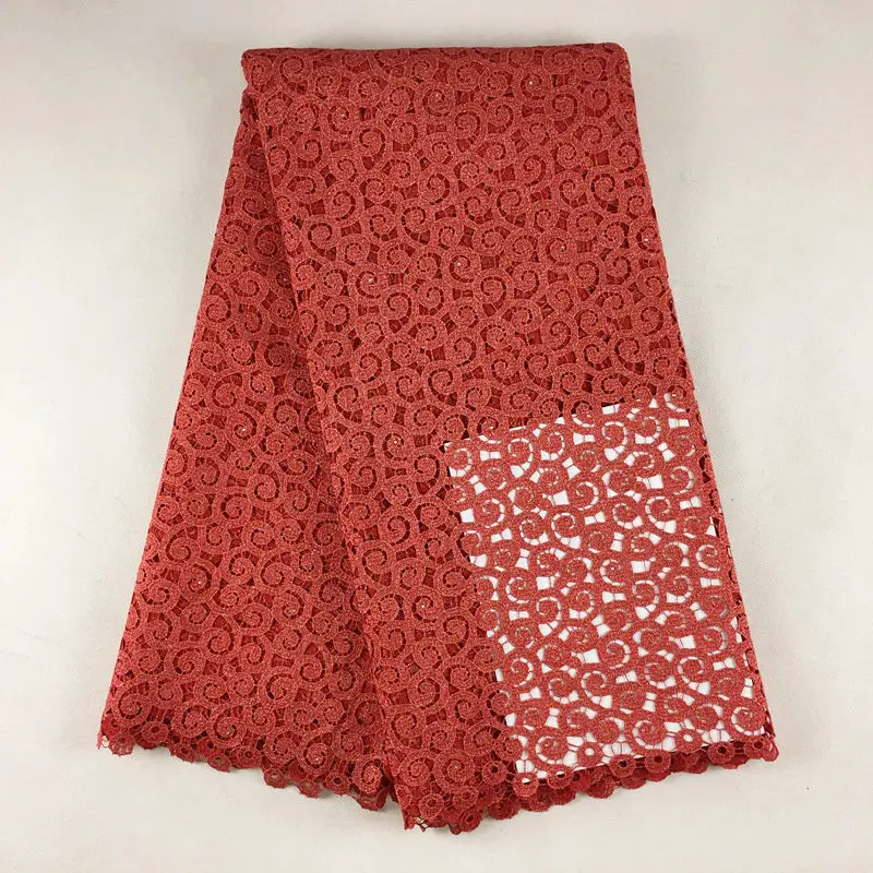 

2019 high quality African cord lace fabric 5Yards latest Guipure lace fabric Embroidered Nigerian mesh net lace fabrics 005