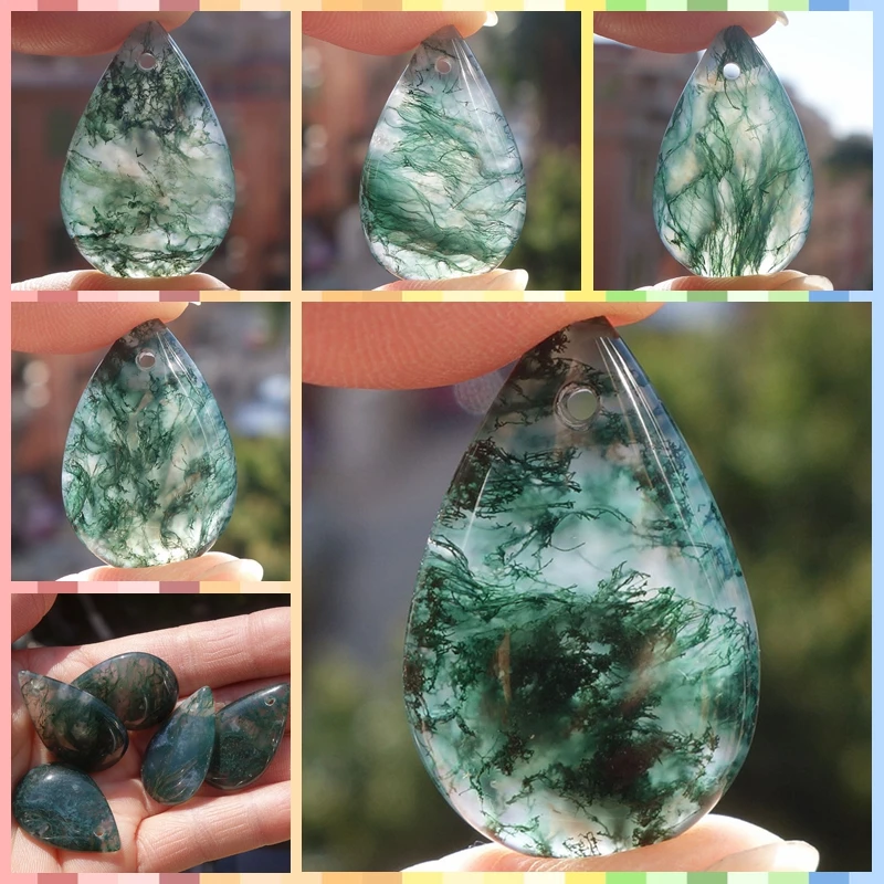 5pcs/lot Free Shipping Natural Moss Agates Necklace Pendant Jewelry