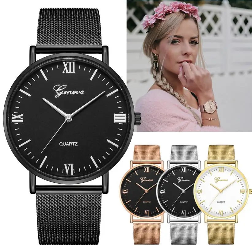 

Geneva Luxury Women's Men's Watch Roman Numerals Stainless Steel Analog Quartz Analog Relogio Masculino Wrist Watch Watches 40#