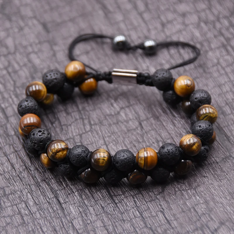 

New brand Mens Lava Rock Bracelet, 8mm Tiger Eye Bead Bracelet for Men Natural Stone Yoga Essential Oil Bracelets for Gif