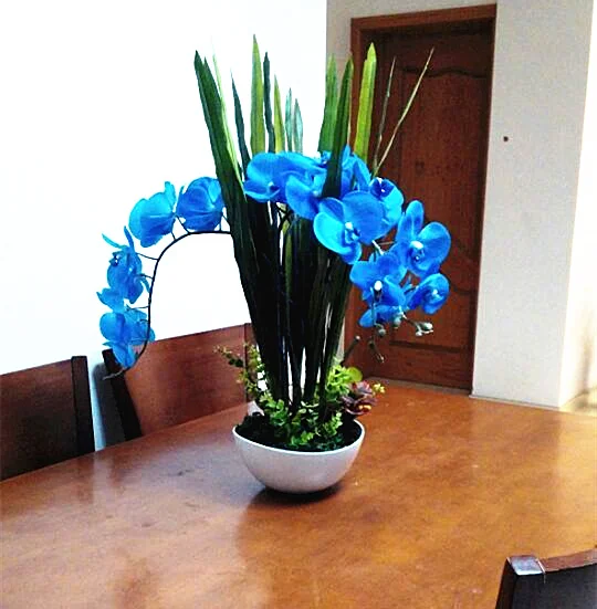 

flower+vase bonsai artificial orchid arrangement high quality real touch 3 color home decoration