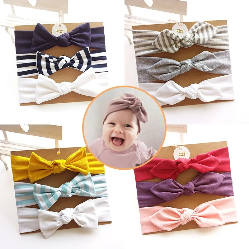 

3Pcs Baby Girls Solid Headwear Baby Headband Bow Elastic Hair Band Children Turban Hair Accessories Set