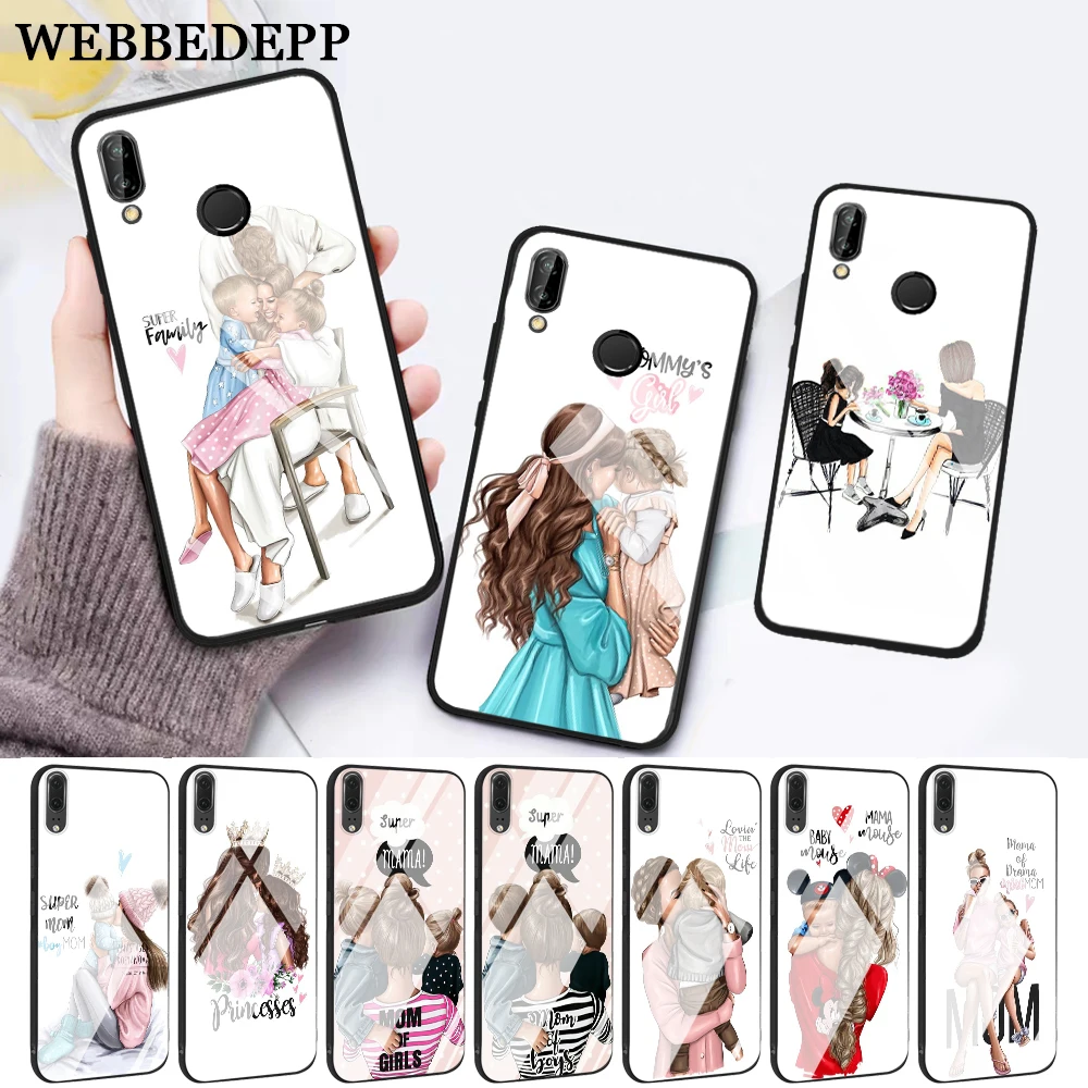 

WEBBEDEPP Mom and baby Special Offer Luxury Glass Case for Huawei P10 lite P20 Pro P30 P Smart honor 7A 8X 9 10 Y6 Mate 20