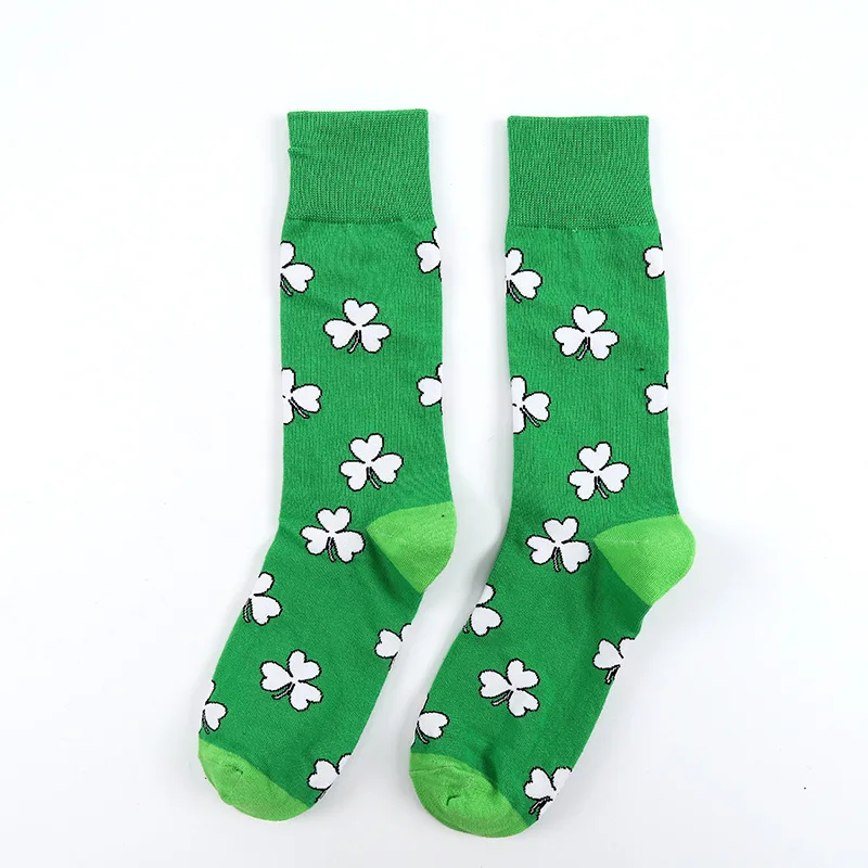 Носки shamrock с зеленым клевером, подарок на день Святого Патрика, носки на День Святого Патрика, забавные безумные носки с круглым вырезом, 10 пара/лот, ЕС, 38-43 - Цвет: Зеленый