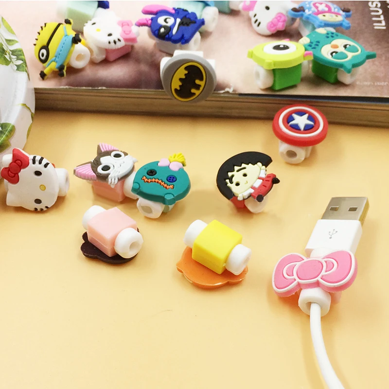 

10pcs Universal Cartoon Cable Protector Cover Silicone Cartoon Figure Cable Winder Data Wire Organizer For Headphones Computer