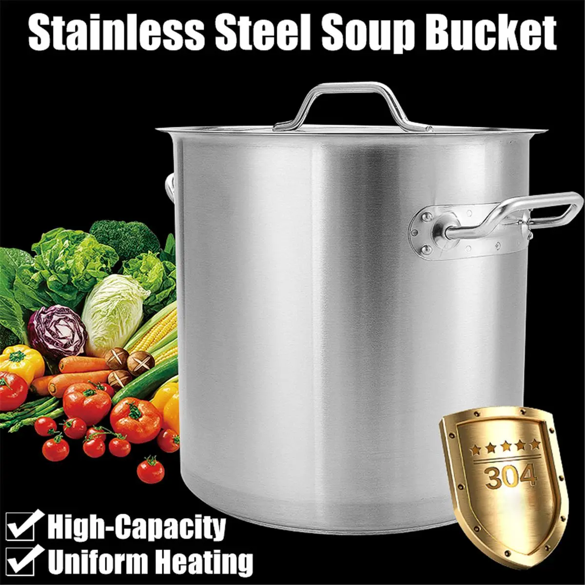 

Large Capacity Thicken Stainless Steel Compound Stock Pots Induction Kitchen Soup Pot Cookware Bucket Commercial Household Brine