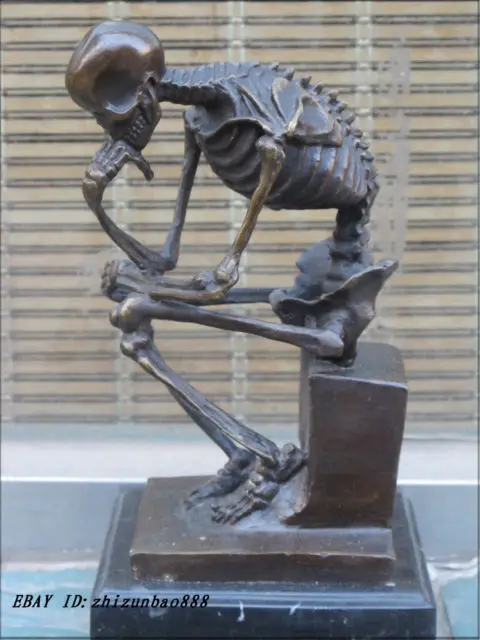 

CHINESE Western BRAAS Marble Art Statue Skull human SKELETON THINKER Do old retro antique Retro BRASS factory outlets