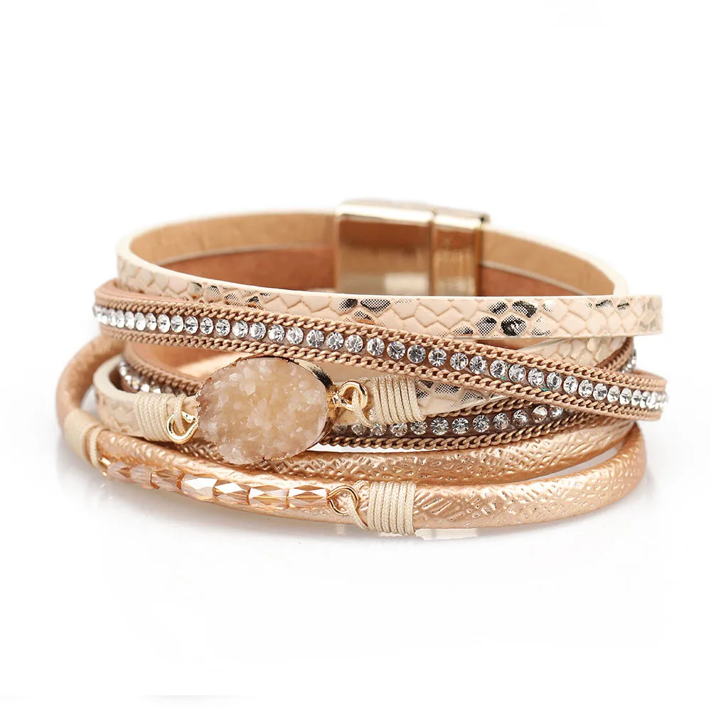 

ZG Design Vintage Multiple Layer Leather Bracelet For Women Men New Bead CrystalCharms Wrap Bracelets 2019 Femme Fashion Jewelry