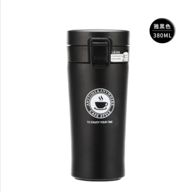 Термос чашка с индивидуальным логотипом с бесплатным 380 мл из нержавеющей стали подарки буквенные рекламные чашки печать - Цвет: Black