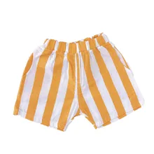 Детская одежда летние корейские Детские хлопковые льняные шорты ярких цветов для маленьких мальчиков и девочек повседневные пляжные штаны в полоску для малышей